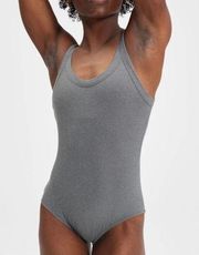 GIRLFRIEND COLLECTIVE Coco Scoop Ash Gray Ribbed Bodysuit Size XL