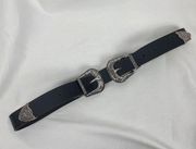 Double-Buckle Western Belts for Women, Vintage Design Faux Leather Waist Belt with Western-style Buckle for Ladies