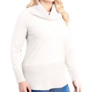 Cyrus Waffle Cowl Neck Pullover Tight Knit Sweater in Ivory White Size 3X