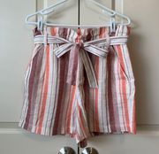 Striped Paper Bag High Waisted Linen Shorts Medium