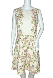 Karl Lagerfeld Women’s Fit & Flare Dress Cream Pink Floral Sleeveless Size 6