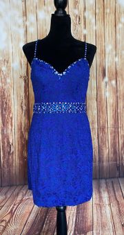 by madeline gardner Sleeveless Strappy Back Royal Blue Lace Dress Sz 10