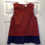 J Crew Factory Orange/Red & Navy Stripe peplum top