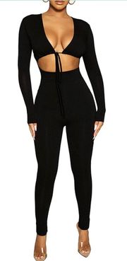Long Sleeve Drawstring High Waist Bodycon Jumpsuits  Outfits