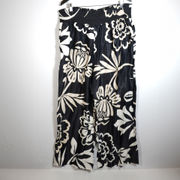 Maeve Anthropologie The Saria Black White Floral Prints Satin Smocked Waist Pant