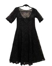 David's Bridal Black Lace Illusion Fit and Flare Sweetheart Dress 6