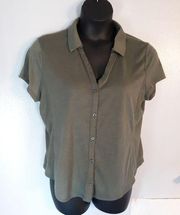 No Boundaries olive green button down top