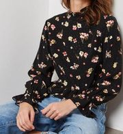 Topshop Floral Print High Neck Peplum Top Black