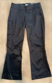 NWOT  Satin front zip, embroidered sides cropped pants. Sz 2