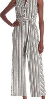 NWT Gray White Striped Linen Blend Jumpsuit Pants