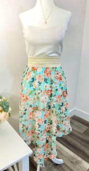 Strapless Midi High Low Floral print Women Dress size Large