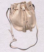 J. Crew cream Leather Bucket Satchel Tassel Bag SM