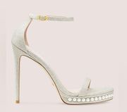 Stuart Weitzman NUDISTDISCO PEARL PLATFORM SANDALS in platino gold sz 9