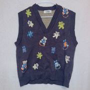 CIDER Teddy Bear Printed 100% Wool Sleeveless Sweater Vest size large