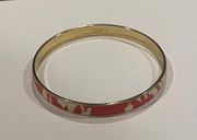 Signed J Crew Bangle Bracelet Gold Tone / Red / Off White Pattern