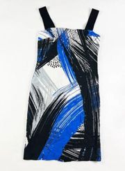 Milly Women's Blue Black White Geometric Hatch Print Mini Sheath Dress 8