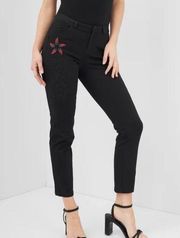 Desigual Embroidered Black Floral Jeans Pants