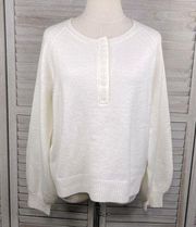 PINK LILY Cropped Henley Sweater Cream-Small