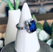 NWOT  red/white/blue gemstone cocktail silver ring