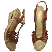 Vtg 1970s Candie's Brown Braided Leather Slingback Woven Wedge Heel Sandals 7