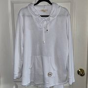 Women’s White V-neck Pullover Knit Hoodie Pocket Size 1X