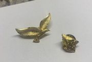 Lot Of 2 Pretty Costume Brooch / Pin Gold Tone - Cardinal / Dove Bird