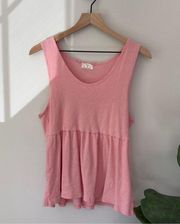 Anthropologie t.la Ribbed Babydoll Tank Top Peplum Sleeveless Stretch Solid Pink