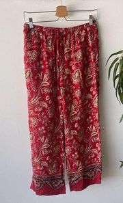 Vintage Coldwater Creek Pants Womens Medium Red Floral Casual Rayon Summer Boho