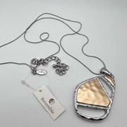 NWT Chico’s Textured Flip Metal Pendant Reversible Necklace Two Tone Gold Silver