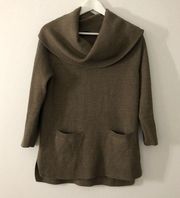 Ann Taylor Brown Extrafine Merino Wool Turtleneck Sweater chunky 3/4 Sleeve Sz S