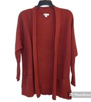 Maroon Long Sleeve Open Front Bat Wing Knit Cardigan Sweater Size XS