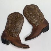 Laredo Women’s Brown Leather Vamp Fox Embroidered Western Cowboy Boots Sz 7.5