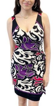 Nicole Miller Studio Womens XS (P) Silk Sheath Dress Abstract Black Purple