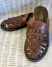 Faded Glory Brown Leather Clogs Slip On Slides Womens Size 7.5 Made In Brazil