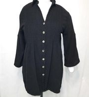 VINTAGE! DUNES BLACK SHELL BUTTONS LONG SHIRT TEXTURED BUTTON UP BLOUSE TOP