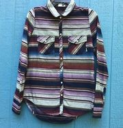 Roxy Striped Button Down Long Sleeve Top Women’s Size Small