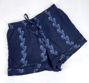 Joy Joy Women's Beach Shorts Elastic Waist Viscose Floral Navy Blue Size Medium