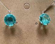 Vintage Aqua colored screw back earrings in sterling silver