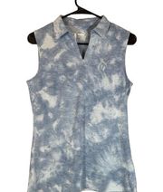 Puma Baby Blue & White Tie Dye Sleeveless Collared Golf T-Shirt Women Sz XS