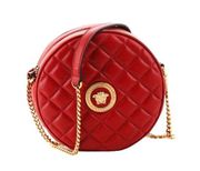 Versace Red Quilted Medusa Medallion Logo Round Leather Crossbody