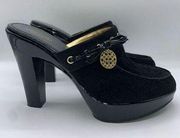 Coach Jodey Signature Black Suede Leather Heeled Platform Clogs