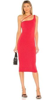 h:ours Niall Midi Dress in Two Tone Red Small New