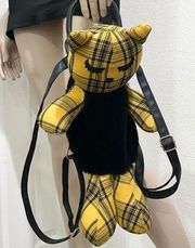 BETSEY JOHNSON Luv Betsey Mustard Plaid Cat Faux Fur Accent Backpack