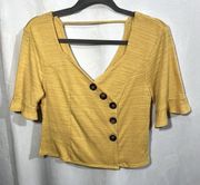 June & Hudson V-Neck Button Bell Sleeves Top Size M