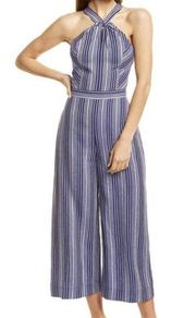 Parker Channing Linen Blend Dungaree Stripe Romper Jumpsuit Size 8 Women's NWT