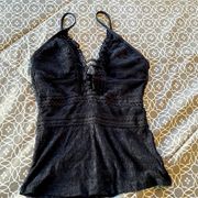 Becca Swimwear Swim Lace Crochet Tankini Black Small