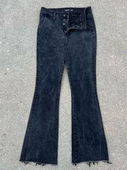 Miss Me Black High Rise Flare Jeans Frayed Hem Button Fly 29x34