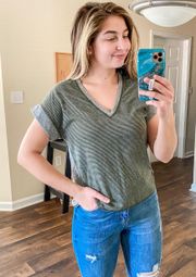 Green Stripe And Gray Dot Reversible Top