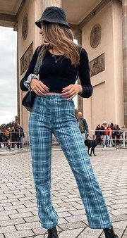 | Blue Plaid Tilden Wide Leg Trouser Pants