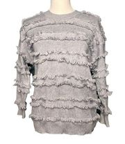 Main Strip Size Small Eyelash Fringe Stripe Gray Sweater Crew Neck Long Sleeve